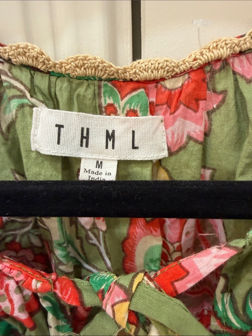 THML Olive Green Floral Ruffle-Sleeveless Top with Tassel Tie - Picture 2 of 4